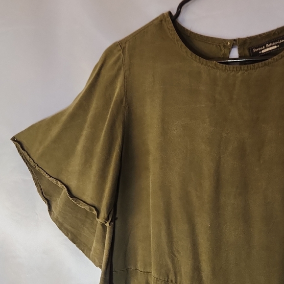 Serene Bohemian Olive Green Flutter Sleeve Blouse - Picture 5 of 10